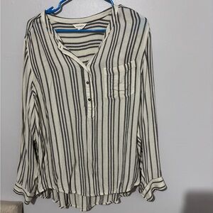 Lucky Brand Black and Cream Striped Blouse